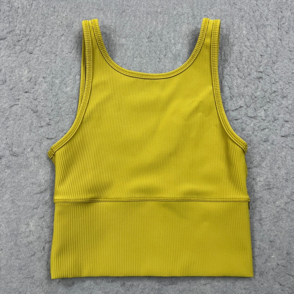 Lululemon Power Pivot Ribbed Tank Top Womens 2 Yellow Crop Fitted Reverse W1CQMS